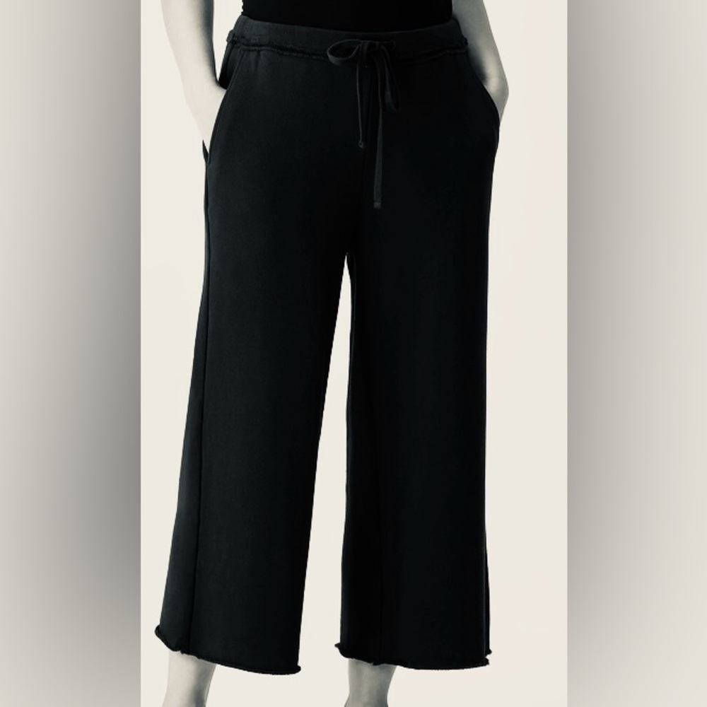 Organic Cotton French Terry Wide-Leg Pant Eileen Fisher Black XS Pant NWT